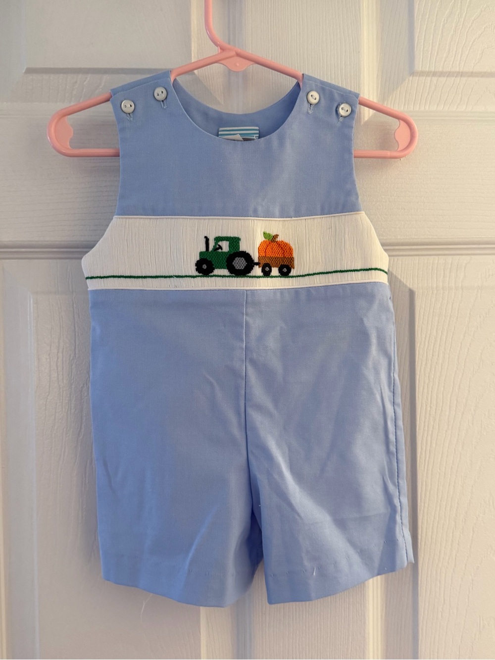 NWOT Classic Whimsy Smocked Pumpkin Tractor Jon Jon 6 months